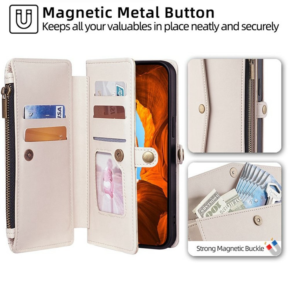 PU Leather Case for Honor 400 Smart 5G / 400 Smart 4G / X7d 4G Card Slots Zipper Purse Phone Cover with Shoulder Strap