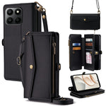 PU Leather Case for Honor 400 Smart 5G / 400 Smart 4G / X7d 4G Card Slots Zipper Purse Phone Cover with Shoulder Strap