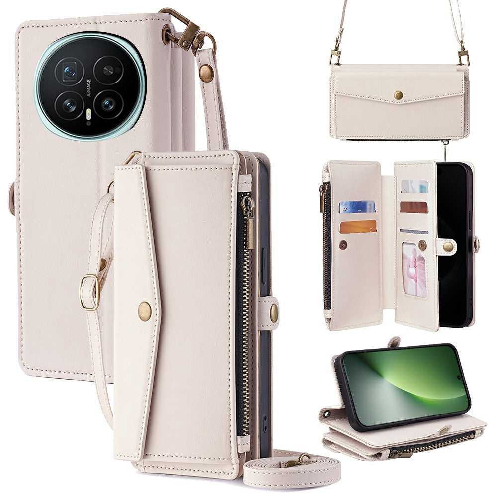 For Honor Magic8 5G Case Card Slots Zipper Purse PU Leather Phone Cover with Shoulder Strap