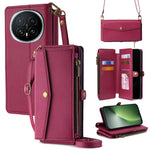 For Honor Magic8 5G Case Card Slots Zipper Purse PU Leather Phone Cover with Shoulder Strap