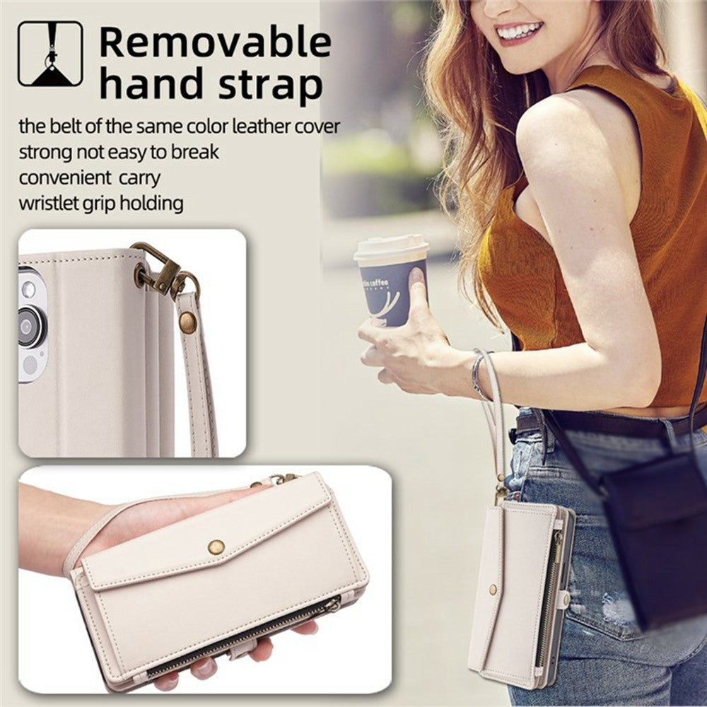 For Honor Magic8 Pro 5G Case Card Slots Zipper Purse PU Leather Phone Cover with Shoulder Strap