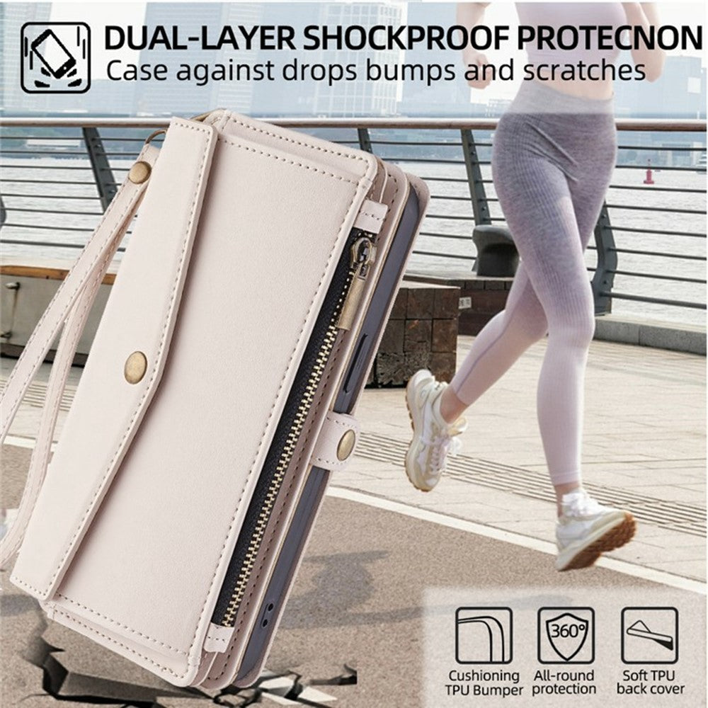 For Honor Magic8 Pro 5G Case Card Slots Zipper Purse PU Leather Phone Cover with Shoulder Strap
