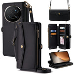 For Honor Magic8 Pro 5G Case Card Slots Zipper Purse PU Leather Phone Cover with Shoulder Strap