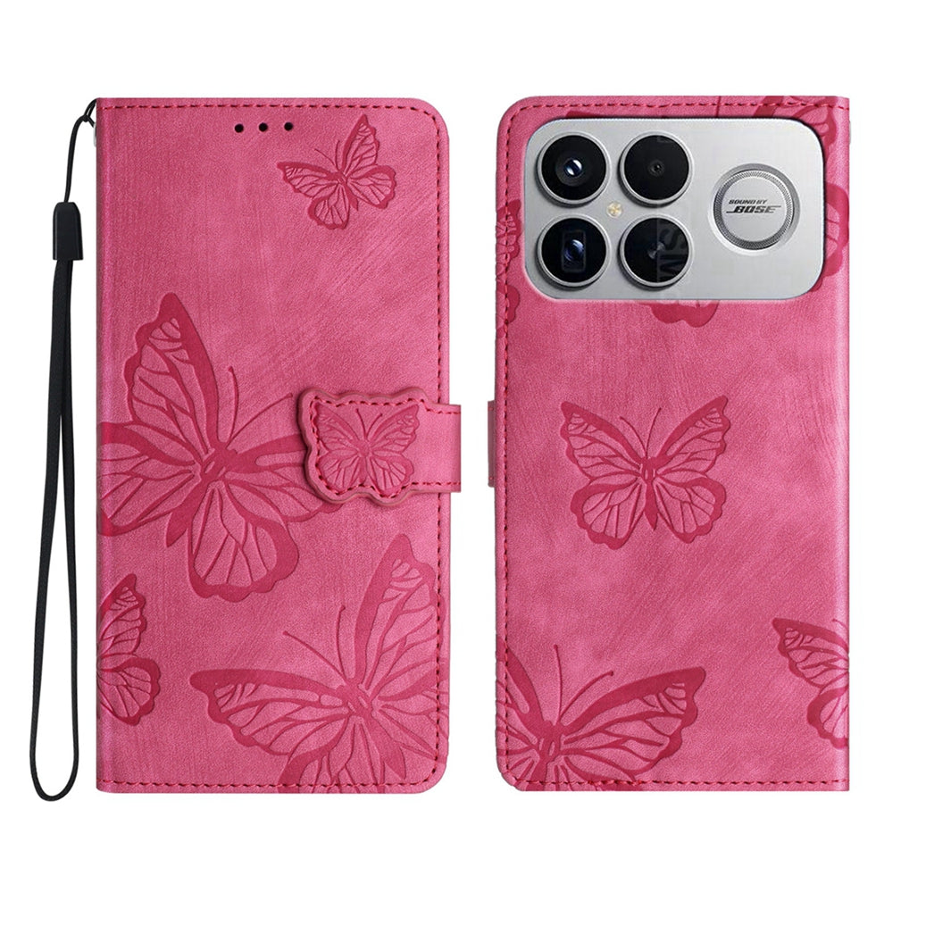 For Xiaomi Redmi K90 5G Case Butterfly Design Flip Wallet Leather Phone Cover Skin-Touch