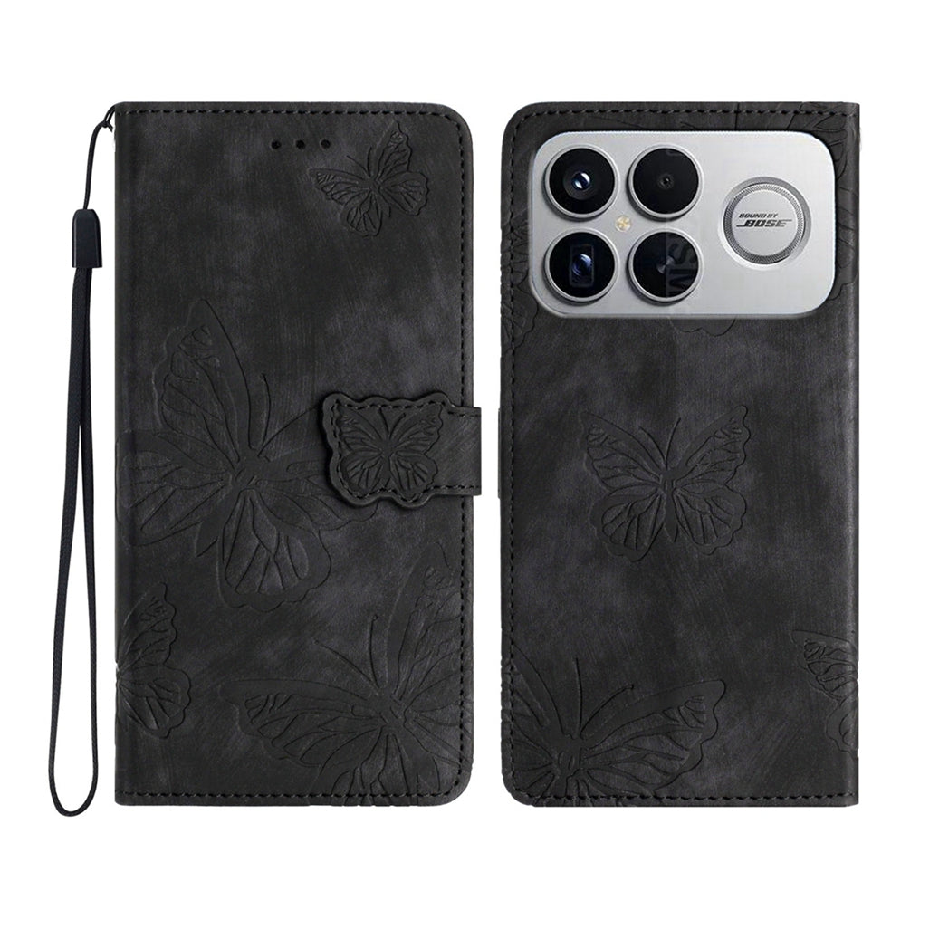 For Xiaomi Redmi K90 5G Case Butterfly Design Flip Wallet Leather Phone Cover Skin-Touch