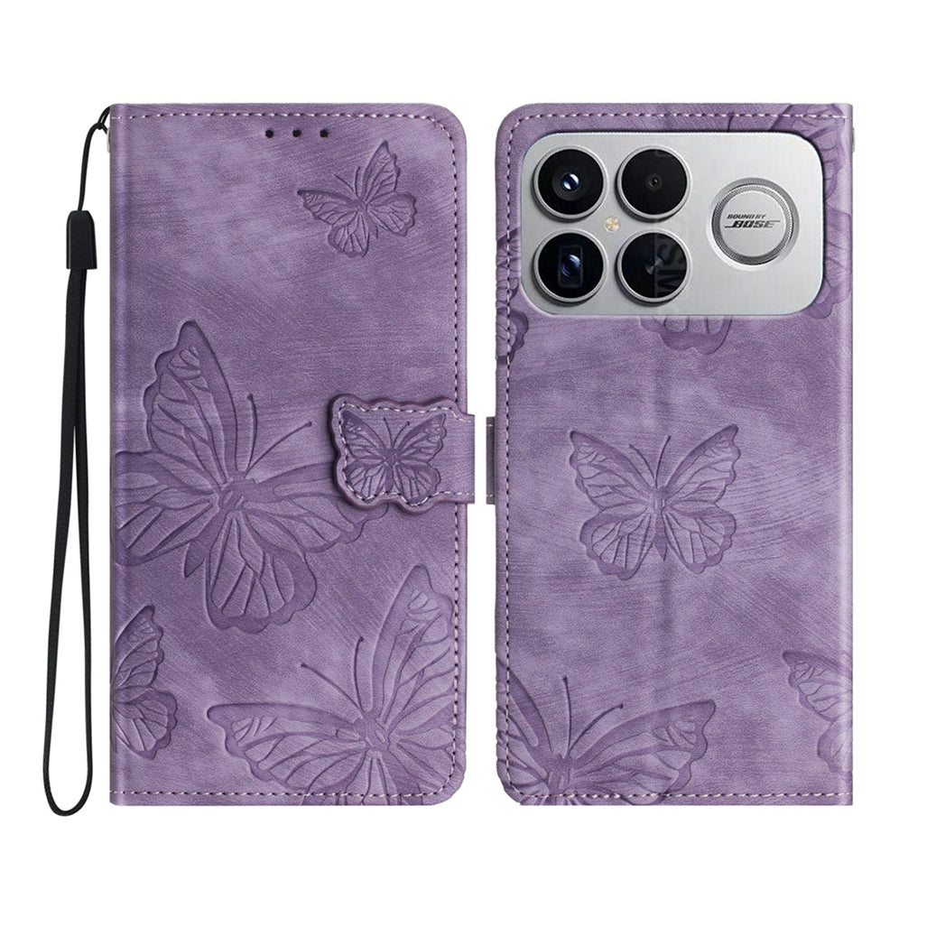 For Xiaomi Redmi K90 5G Case Butterfly Design Flip Wallet Leather Phone Cover Skin-Touch