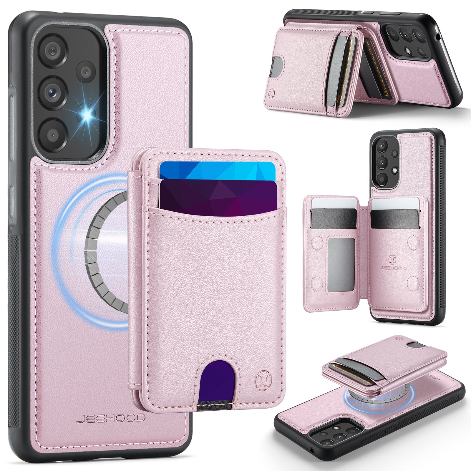 JEEHOOD För Samsung Galaxy A52 5G / Galaxy A52s 5G / Galaxy A52 4G Magnetiskt Skal J10 Läder Baksida mobilskal med Avtagbar Korthållare Stöd