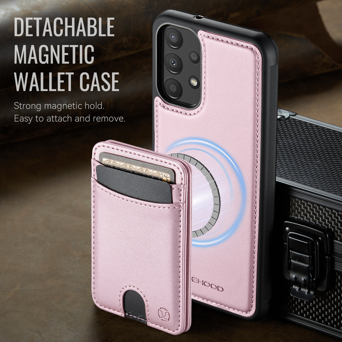 JEEHOOD För Samsung Galaxy A52 5G / Galaxy A52s 5G / Galaxy A52 4G Magnetiskt Skal J10 Läder Baksida mobilskal med Avtagbar Korthållare Stöd