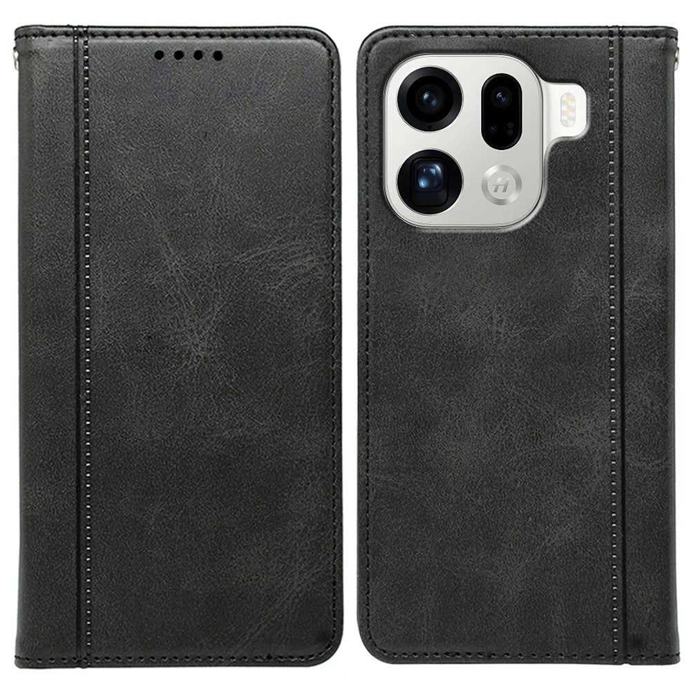 For Oppo Find X9 Pro 5G Case Hidden Magnetic Closure Calf Texture Leather Phone Cover