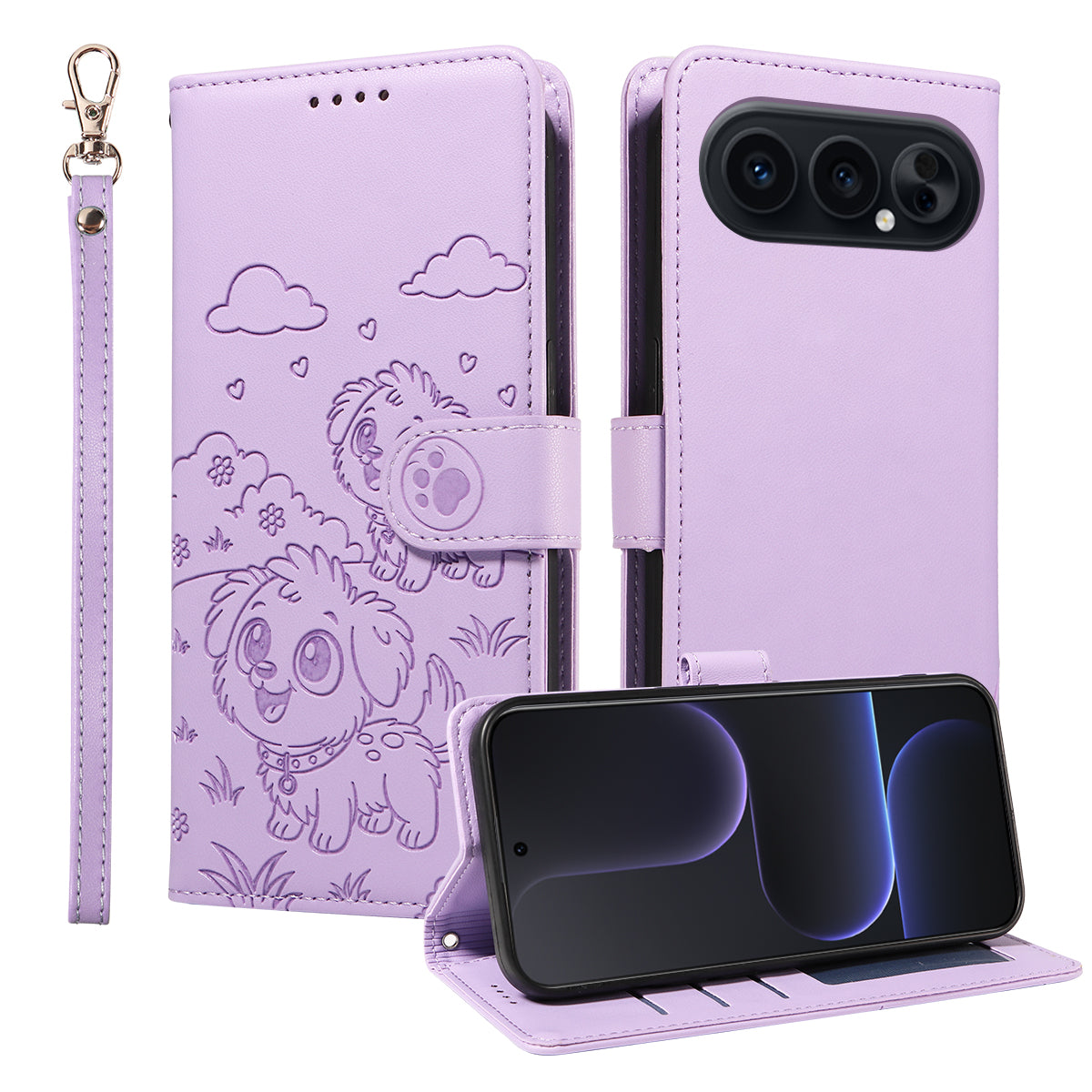 For Honor 500 Pro 5G / Honor 500 5G Cover RFID Blokerende Præget Hundemønster PU Læder Telefoncover med Håndledsrem