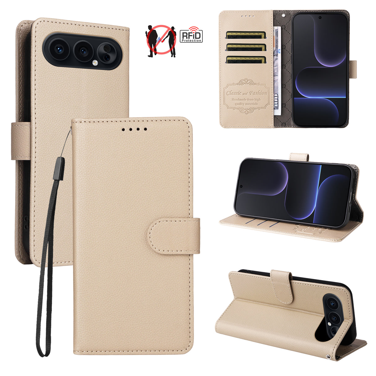 For Honor 500 Pro 5G / Honor 500 5G Case RFID Blocking 3 Card Slots PU Leather Phone Cover with Wrist Strap