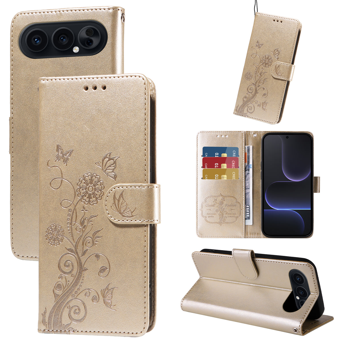 Til Honor 500 Pro 5G / Honor 500 5G Læder Cover Sommerfugl Blomsterpræg Tegnebog Stativ Cover