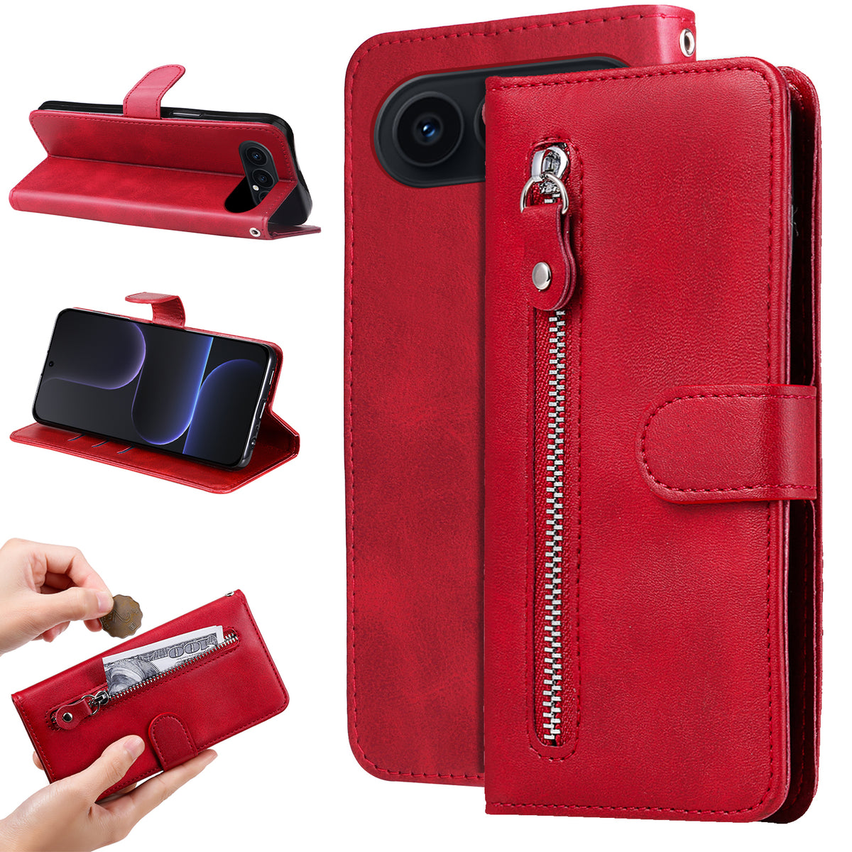 For Honor 500 Pro 5G / Honor 500 5G PU Leather Cases with Zipper Pocket Wallet Phone Cover Stand