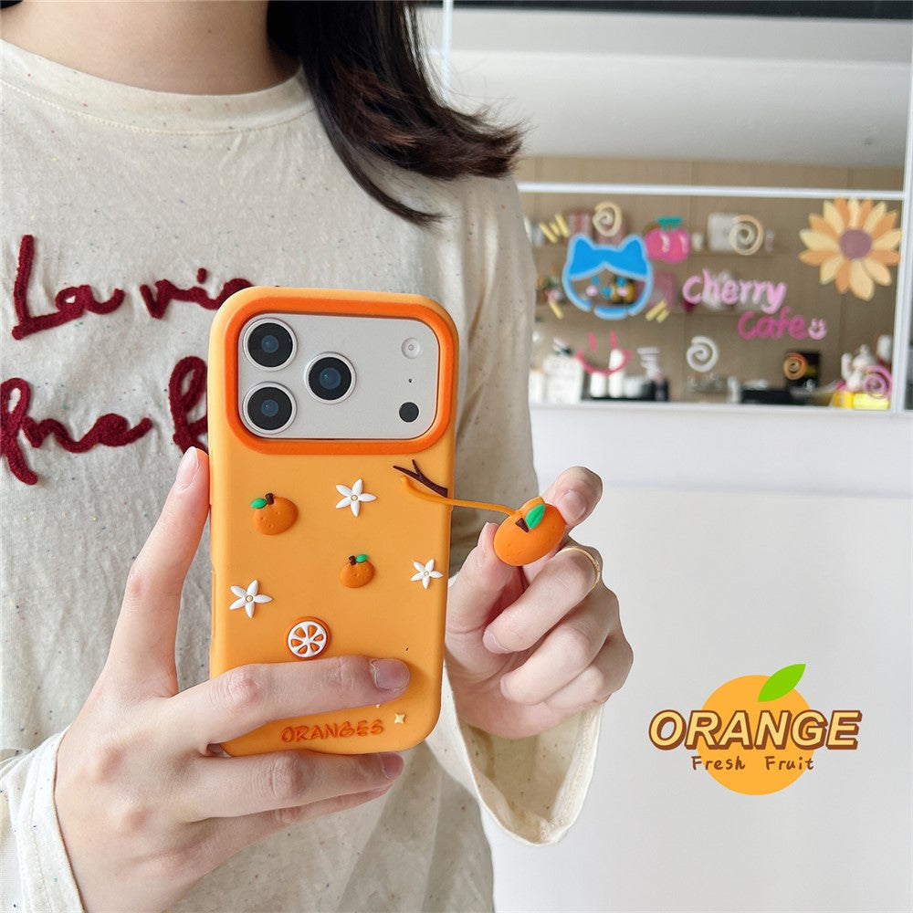 For iPhone 18 Pro / 17 Pro Silicone Case Cute Orange Shape Pendant Shockproof Phone Back Cover