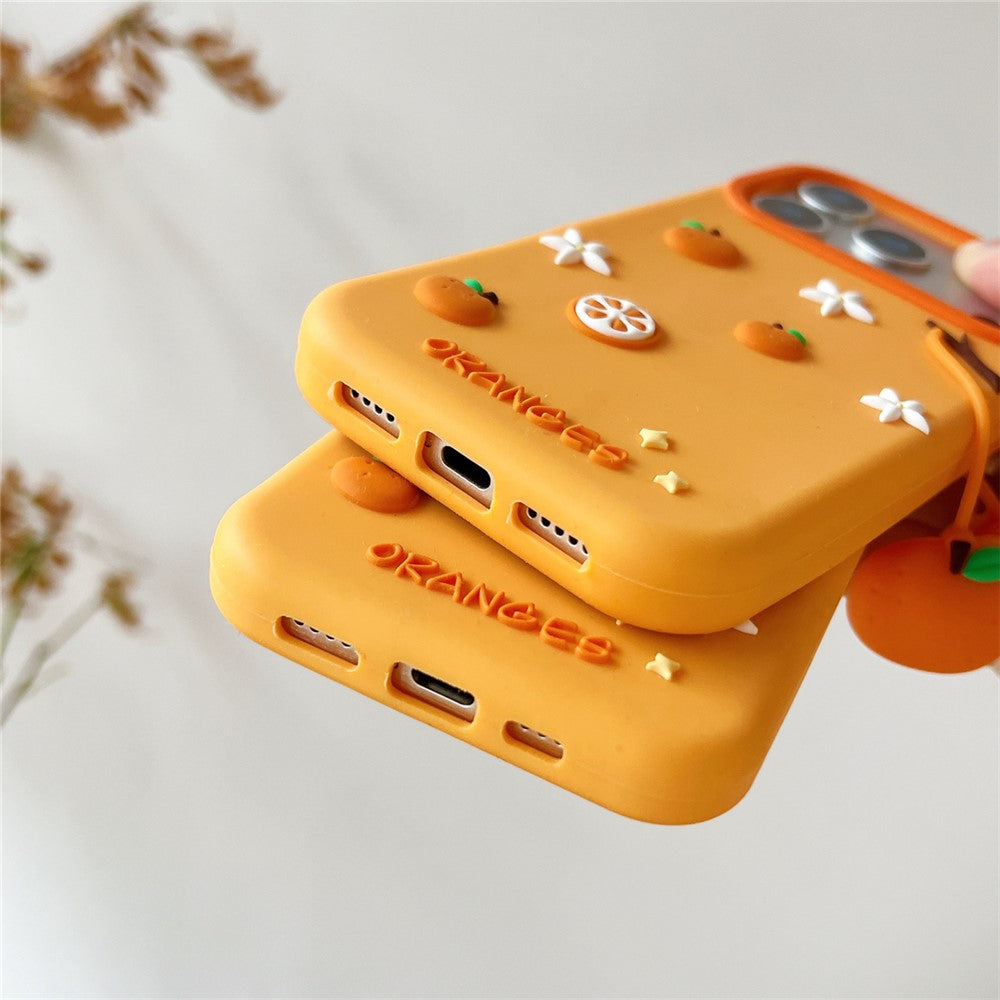 For iPhone 18 Pro / 17 Pro Silicone Case Cute Orange Shape Pendant Shockproof Phone Back Cover