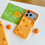 For iPhone 18 Pro / 17 Pro Silicone Case Cute Orange Shape Pendant Shockproof Phone Back Cover