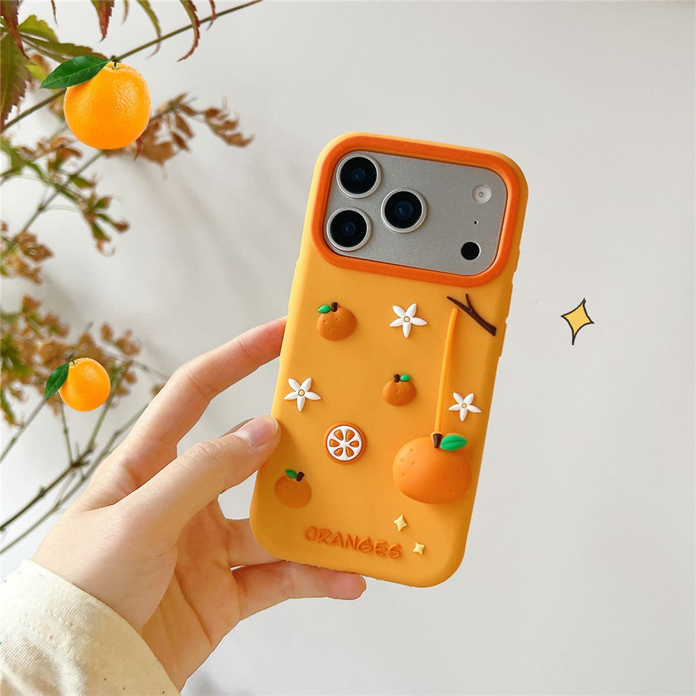 For iPhone 18 Pro / 17 Pro Silicone Case Cute Orange Shape Pendant Shockproof Phone Back Cover
