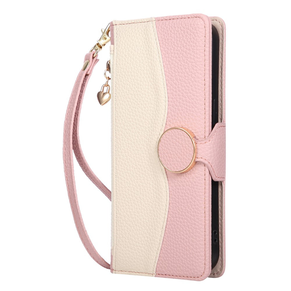 Til Samsung Galaxy A08 5G / A08 4G / A07 4G etui Lynlås Pung Farve Splejsning TPU PU Læder Flip Telefon Cover med Rem