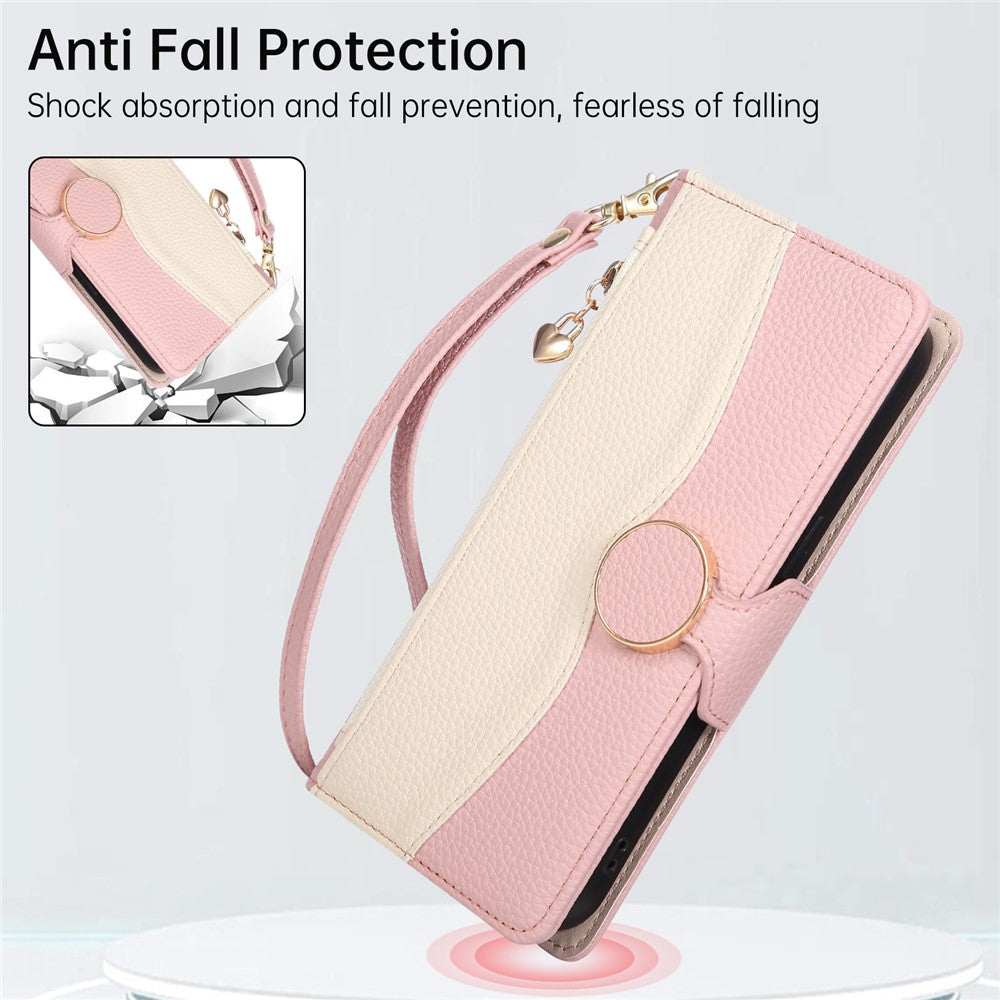 Til Samsung Galaxy A08 5G / A08 4G / A07 4G etui Lynlås Pung Farve Splejsning TPU PU Læder Flip Telefon Cover med Rem
