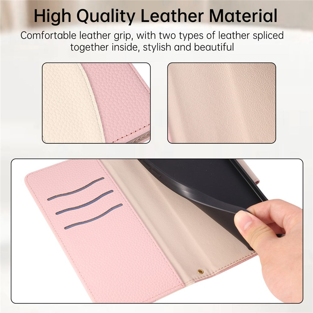 Til Samsung Galaxy A08 5G / A08 4G / A07 4G etui Lynlås Pung Farve Splejsning TPU PU Læder Flip Telefon Cover med Rem