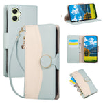 Til Samsung Galaxy A08 5G / A08 4G / A07 4G etui Lynlås Pung Farve Splejsning TPU PU Læder Flip Telefon Cover med Rem