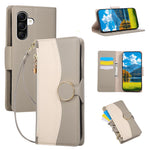 For Samsung Galaxy A57 5G Case Zipper Wallet Color Splicing TPU PU Leather Flip Phone Cover with Strap