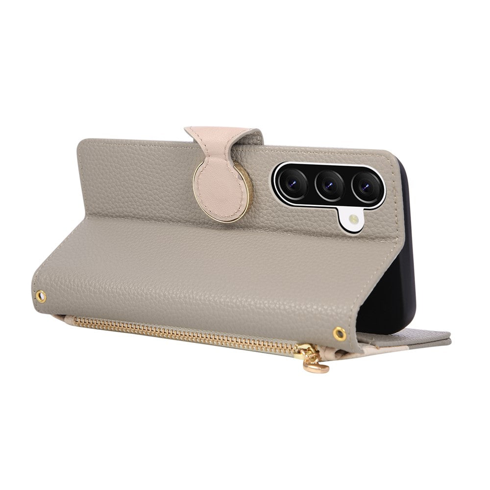 For Samsung Galaxy A57 5G Case Zipper Wallet Color Splicing TPU PU Leather Flip Phone Cover with Strap