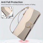 For Samsung Galaxy A57 5G Case Zipper Wallet Color Splicing TPU PU Leather Flip Phone Cover with Strap