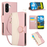 For Samsung Galaxy A57 5G Case Zipper Wallet Color Splicing TPU PU Leather Flip Phone Cover with Strap