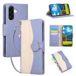 For Samsung Galaxy A57 5G Case Zipper Wallet Color Splicing TPU PU Leather Flip Phone Cover with Strap