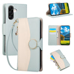 For Samsung Galaxy A57 5G Case Zipper Wallet Color Splicing TPU PU Leather Flip Phone Cover with Strap