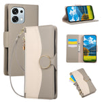 Til Oppo A6 Pro 5G Etui Lynlås Pung Farvesplejsning TPU PU Læder Flip Telefoncover med Rem