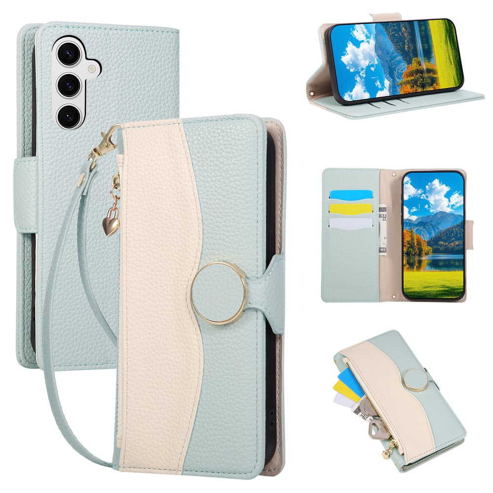 Samsung Galaxy S26-skal med dragkedja, plånbok, färgskarvning, TPU PU-läder, flipfodral med rem