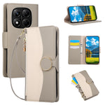 Phone Case For Xiaomi Redmi Note 14 Pro 5G  /  Poco X7 5G Zipper Wallet Color Splicing TPU PU Leather Flip Phone Cover with Strap