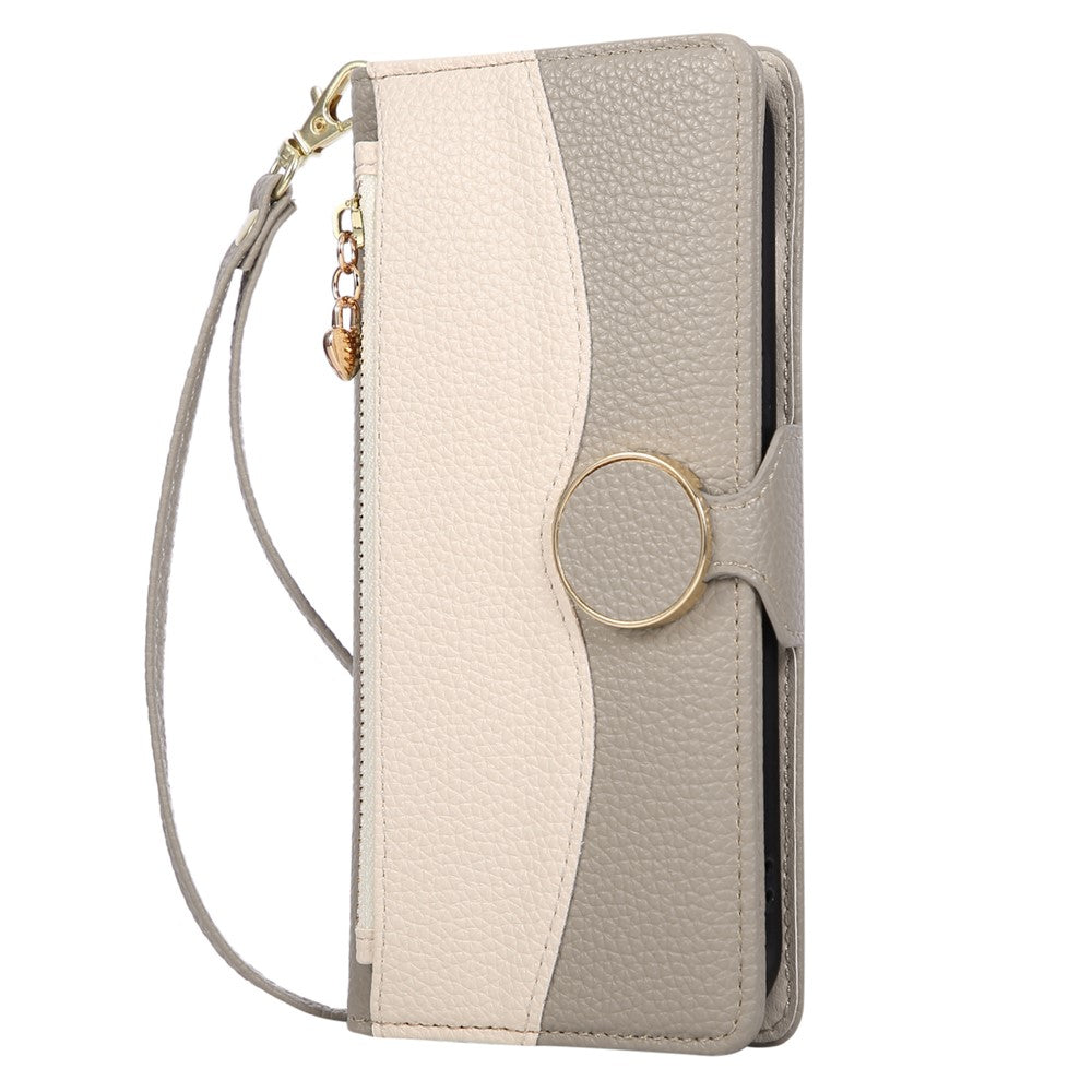 Phone Case For Xiaomi Redmi Note 14 Pro 5G  /  Poco X7 5G Zipper Wallet Color Splicing TPU PU Leather Flip Phone Cover with Strap