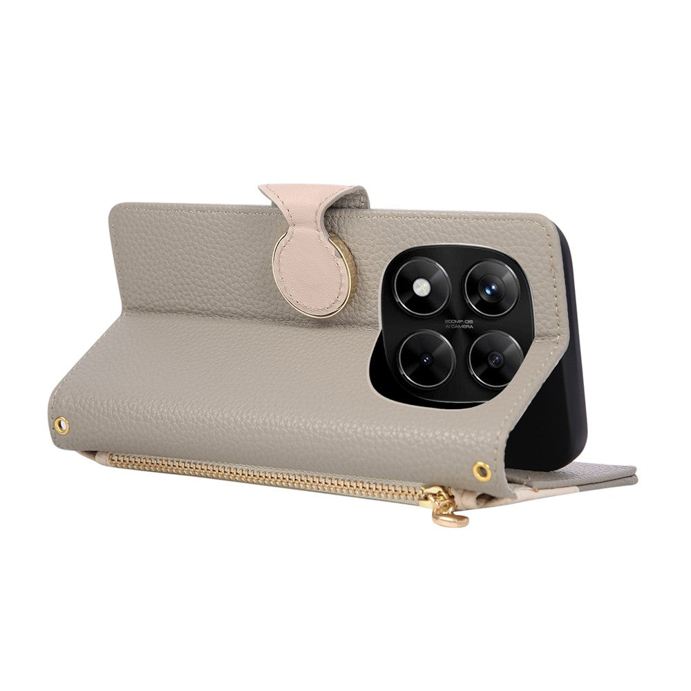 Phone Case For Xiaomi Redmi Note 14 Pro 5G  /  Poco X7 5G Zipper Wallet Color Splicing TPU PU Leather Flip Phone Cover with Strap