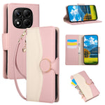 Phone Case For Xiaomi Redmi Note 14 Pro 5G  /  Poco X7 5G Zipper Wallet Color Splicing TPU PU Leather Flip Phone Cover with Strap