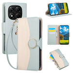 Phone Case For Xiaomi Redmi Note 14 Pro 5G  /  Poco X7 5G Zipper Wallet Color Splicing TPU PU Leather Flip Phone Cover with Strap