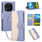 Phone Case For Xiaomi Redmi Note 14 Pro 5G  /  Poco X7 5G Zipper Wallet Color Splicing TPU PU Leather Flip Phone Cover with Strap
