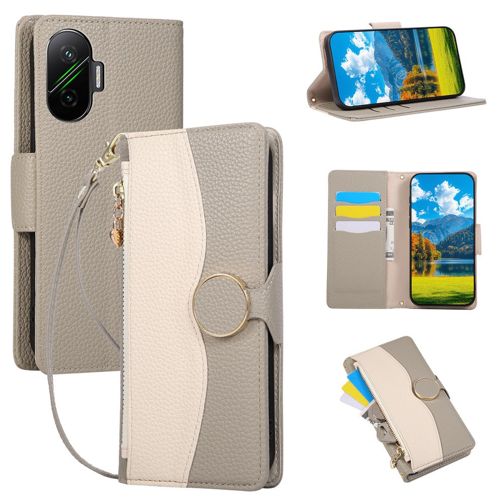 Phone Case For Xiaomi Redmi Turbo 4 Pro 5G  /  Poco F7 5G Zipper Wallet Color Splicing TPU PU Leather Flip Phone Cover with Strap