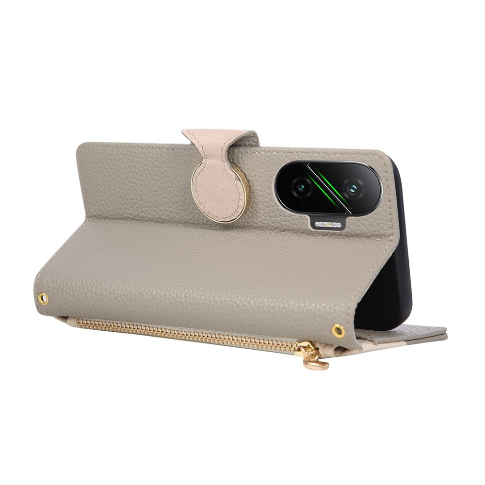 Phone Case For Xiaomi Redmi Turbo 4 Pro 5G  /  Poco F7 5G Zipper Wallet Color Splicing TPU PU Leather Flip Phone Cover with Strap