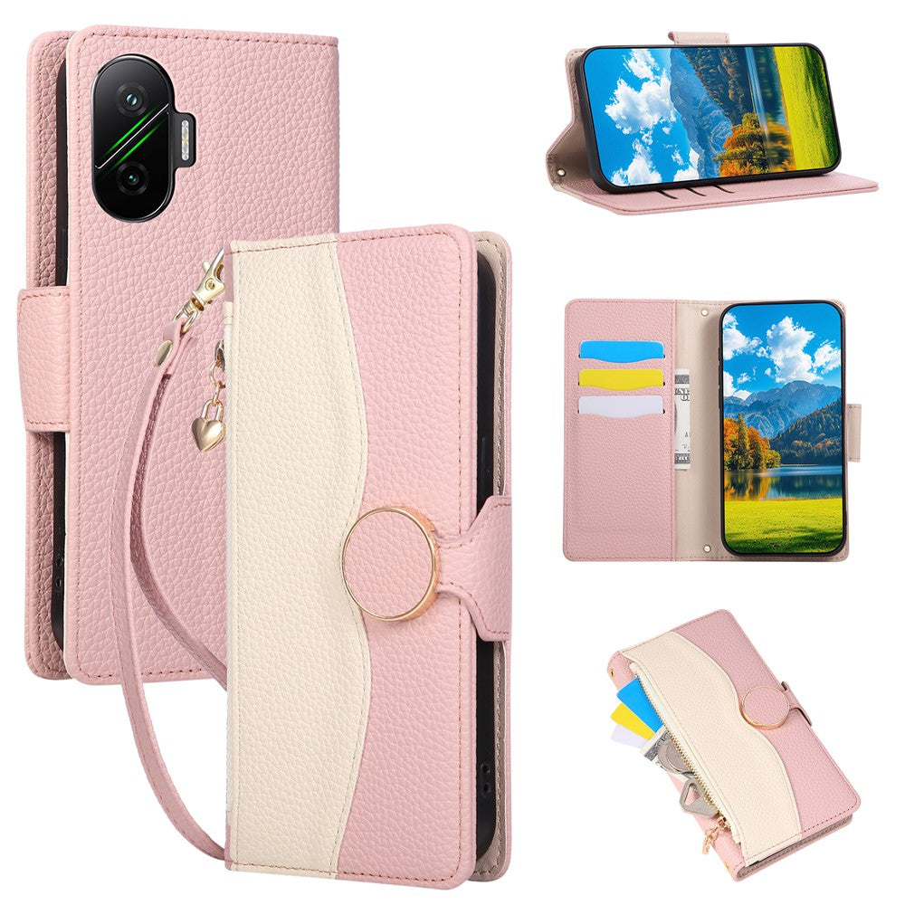 Phone Case For Xiaomi Redmi Turbo 4 Pro 5G  /  Poco F7 5G Zipper Wallet Color Splicing TPU PU Leather Flip Phone Cover with Strap