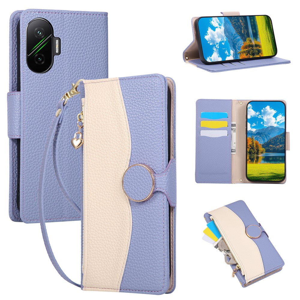 Phone Case For Xiaomi Redmi Turbo 4 Pro 5G  /  Poco F7 5G Zipper Wallet Color Splicing TPU PU Leather Flip Phone Cover with Strap