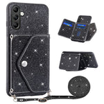 Samsung Galaxy S26 Skal Korthållare Stativ PU Läder + TPU Glitter Mobilskal med Axelrem
