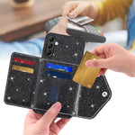 Samsung Galaxy S26 Skal Korthållare Stativ PU Läder + TPU Glitter Mobilskal med Axelrem