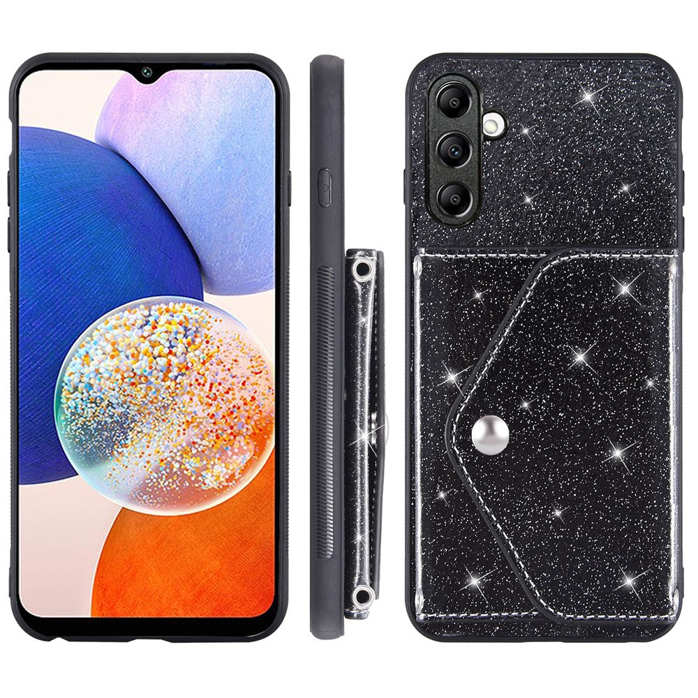 Samsung Galaxy S26 Skal Korthållare Stativ PU Läder + TPU Glitter Mobilskal med Axelrem
