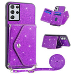 For Samsung Galaxy S26 Ultra Case Card Holder Kickstand PU Leather + TPU Glitter Phone Cover with Shoulder Strap