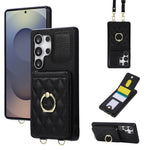 Samsung Galaxy S26 Ultra-cover med stativ, rombemønster, læder + TPU-mobilcover med skulderrem