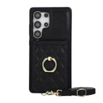 Samsung Galaxy S26 Ultra-cover med stativ, rombemønster, læder + TPU-mobilcover med skulderrem