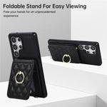 Samsung Galaxy S26 Ultra-cover med stativ, rombemønster, læder + TPU-mobilcover med skulderrem